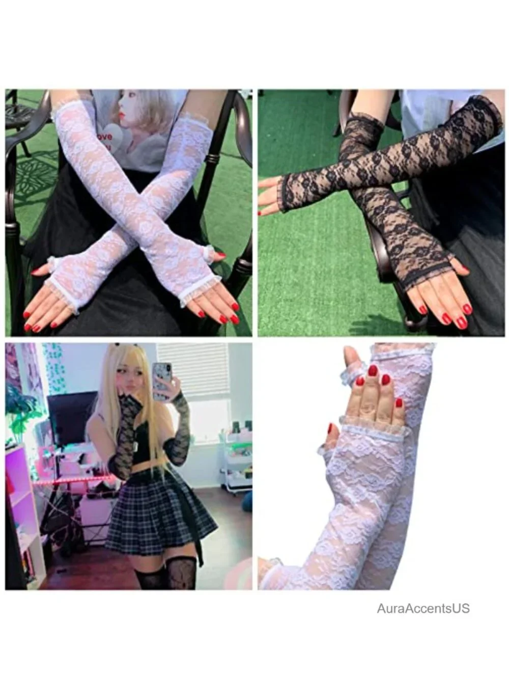 Fingerless Lace Gloves for Women, Floral Elbow Length Arm Sleeves, UV